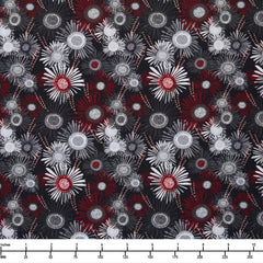 Clothworks Merlot Crazy Daisies Y4263 3 Black - By The Yard