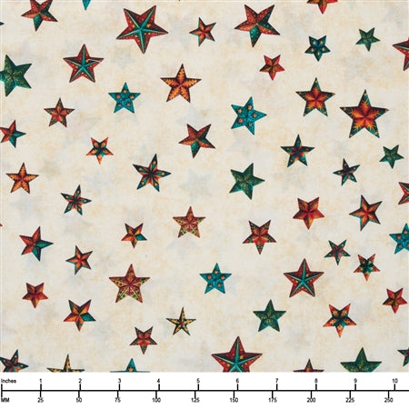 QT Fabrics Santa's Workshop Stars 31076 E Cream - By the Yard