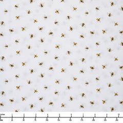 Clothworks Sunflower Bouquets Digital Bees White Y3912 1 - By The Yard