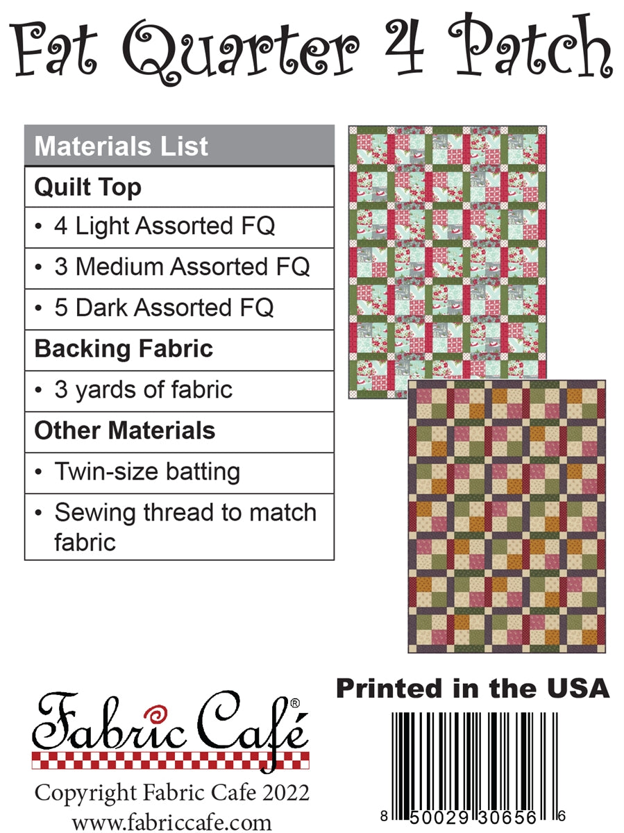 Fat Quarter 4 Patch Quilt Pattern