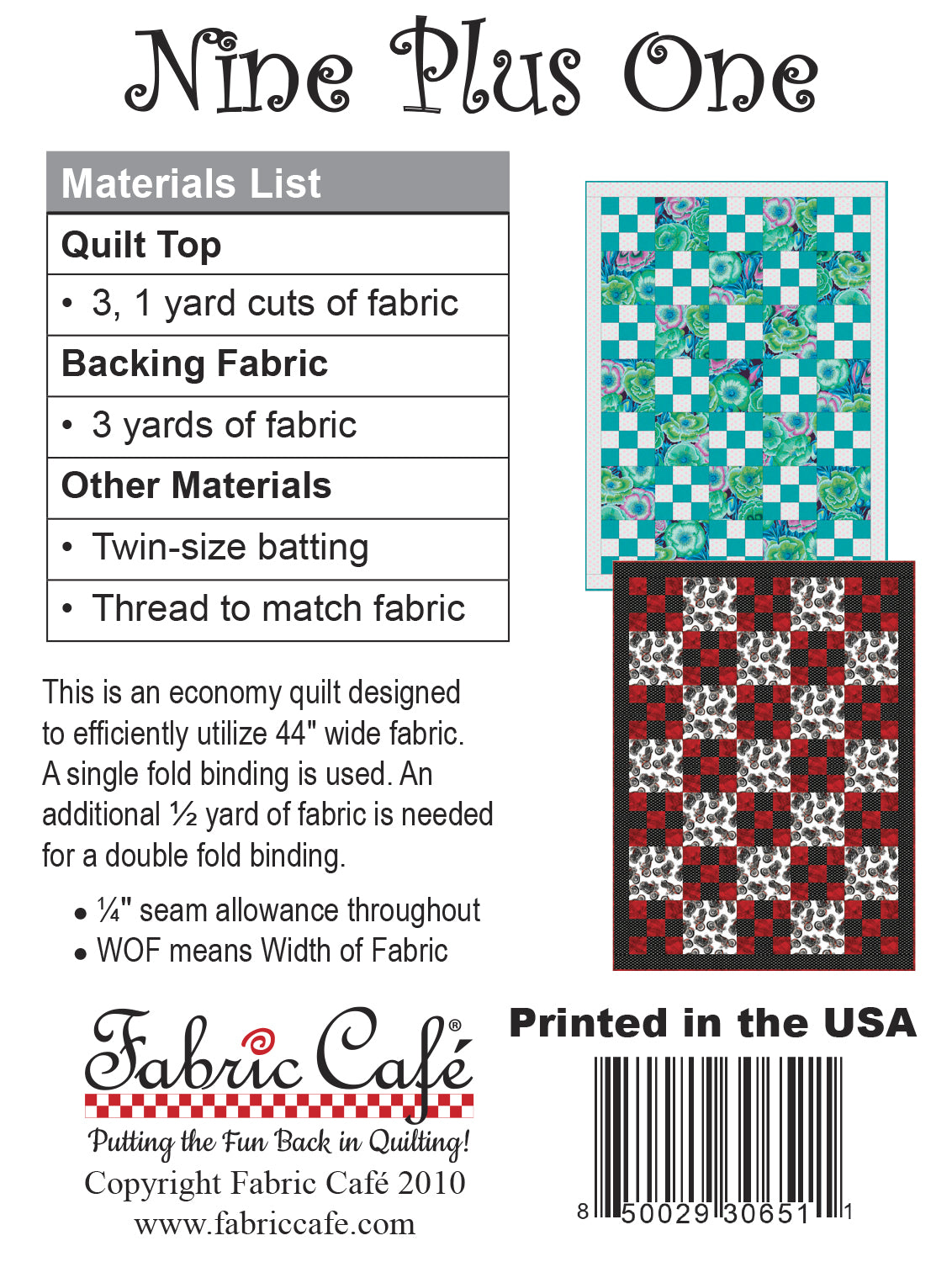 Nine Plus One 3-Yard Quilt Pattern