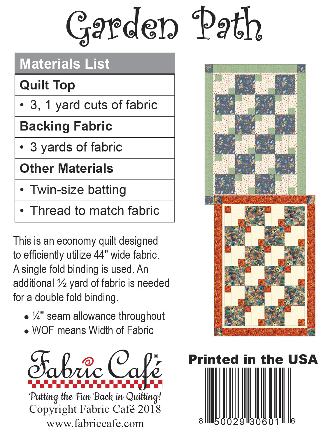 Garden Path 3-Yard Quilt Pattern