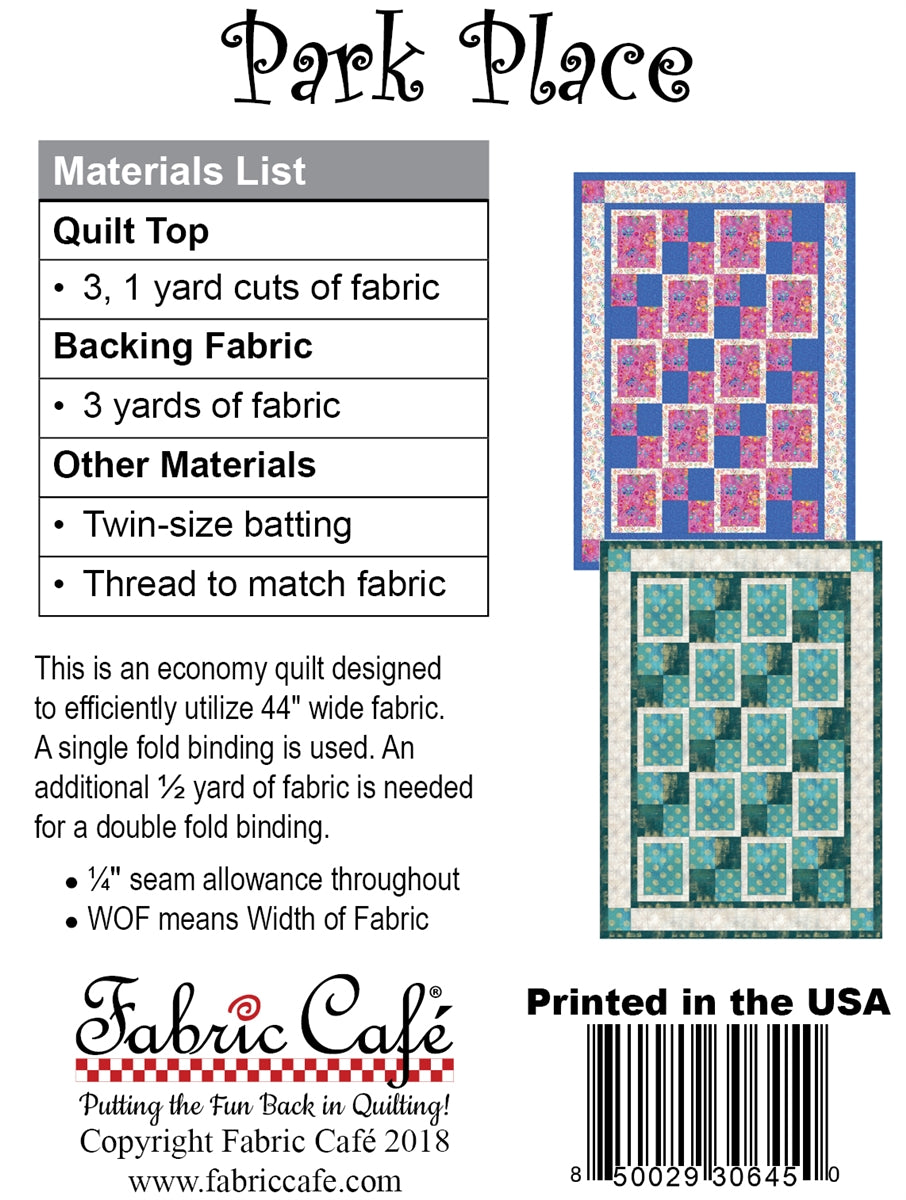 Park Place 3-Yard Quilt Pattern