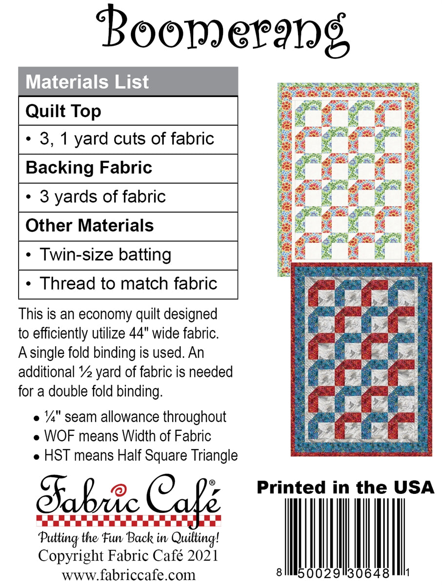 Boomerang 3-Yard Quilt Pattern