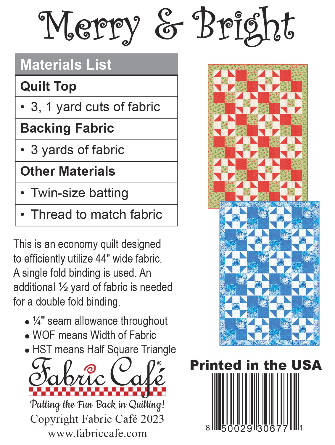 Merry & Bright 3-Yard Quilt Pattern