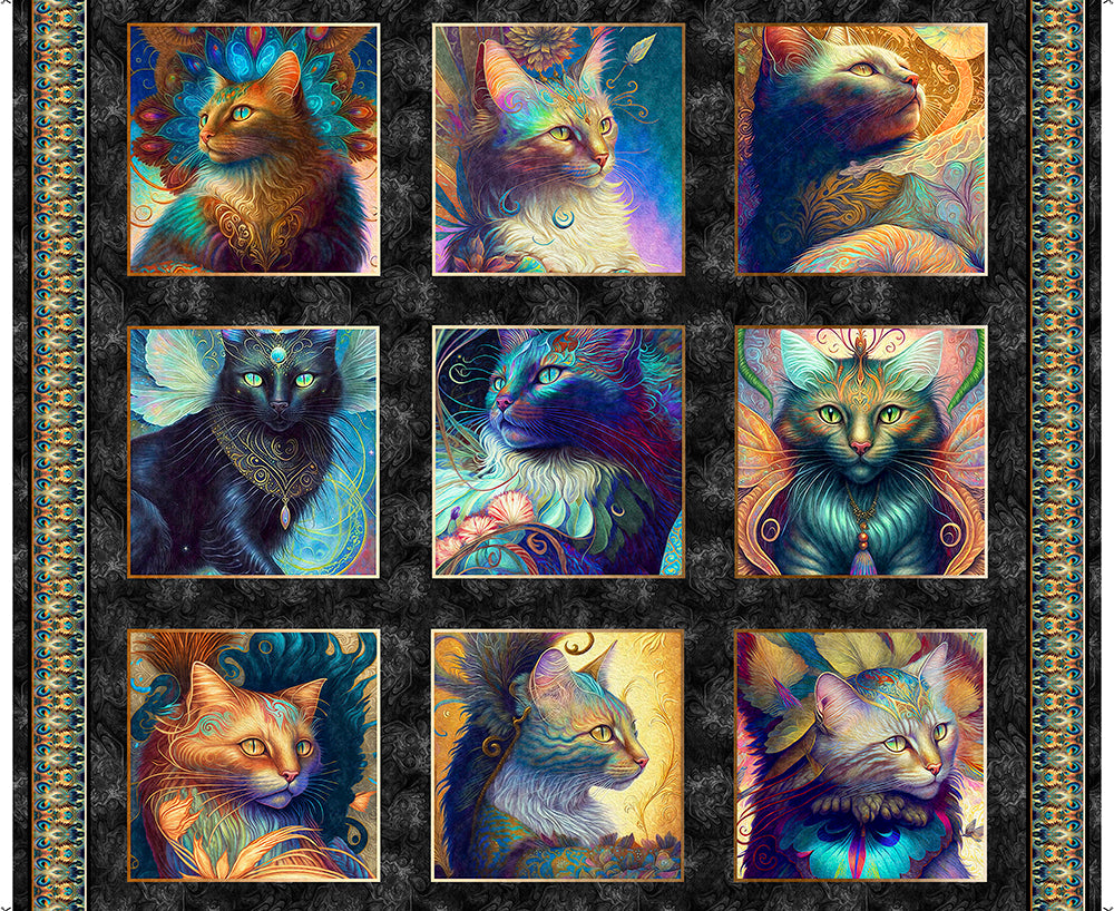 QT Fabrics Feline Fantasia Lg Cat Picture Patches Multi 2600 31367 X - 32-inch EOB Special