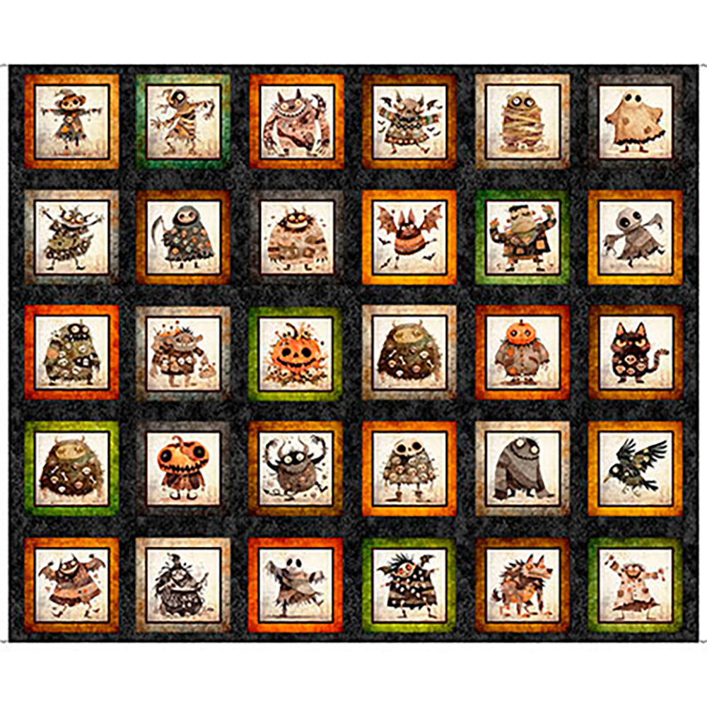 QT Fabrics A Haunting We Will Go Halloween Monster Picture Patch Charcoal 2600 31943 J - 32-inch EOB Special