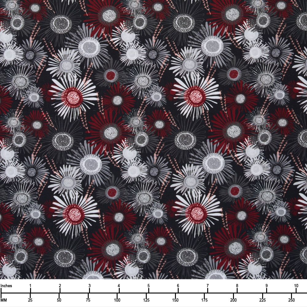 Clothworks Merlot Crazy Daisies Y4263 3 Black - 32-inch EOB Special