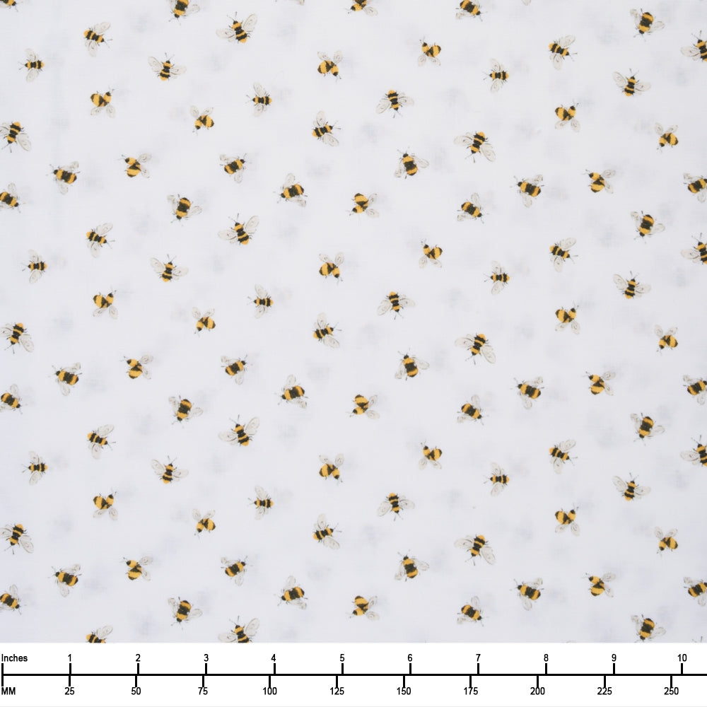 Clothworks Sunflower Bouquets Digital Bees White Y3912 1  - By The Yard