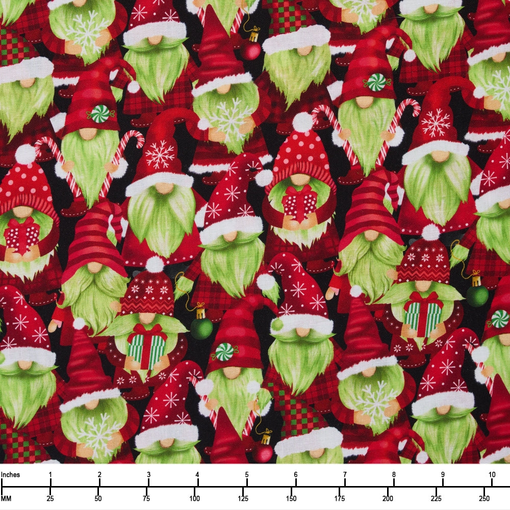 Timeless Treasures Holiday Favorites Green Gnomes CD3573 Black  - 22-inch EOB Special