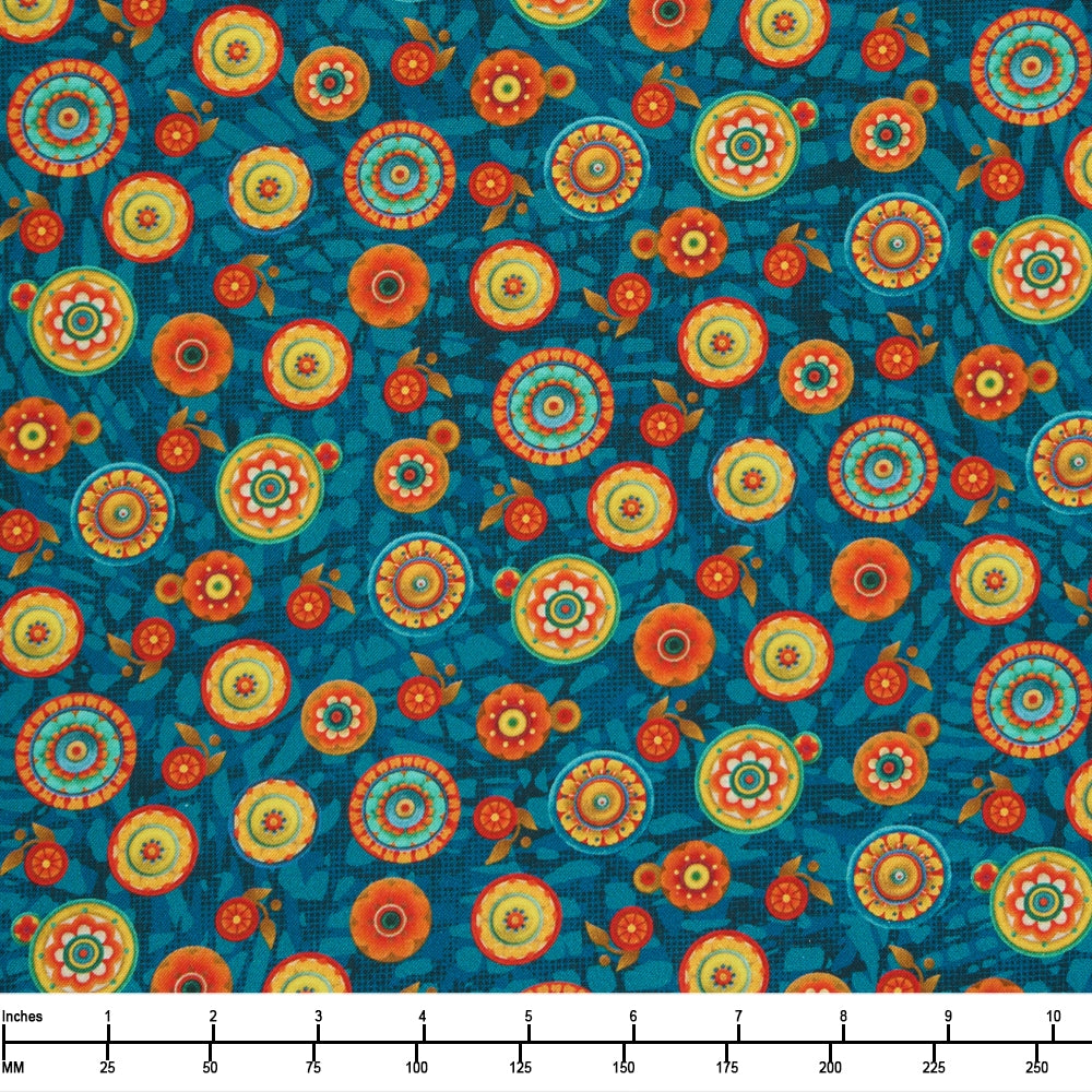 Benartex Parrot Habitat Radiance Medallion Teal Multi 16185 85- By The Yard