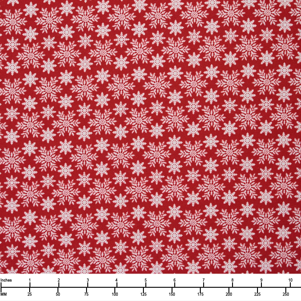 Benartex Winter at the Farm Snowhill Flake Red 13434 10 - By The Yard