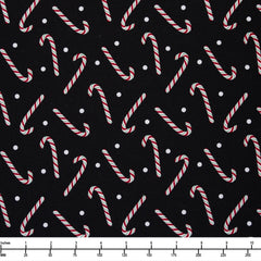 Benartex Country Christmas Jolly Candy Canes Black 14012 12  - By The Yard