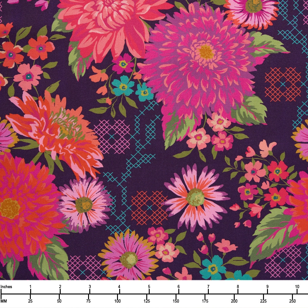 Moda Parlor Happy Blooms Plum 11960 26 - 32-inch EOB Special