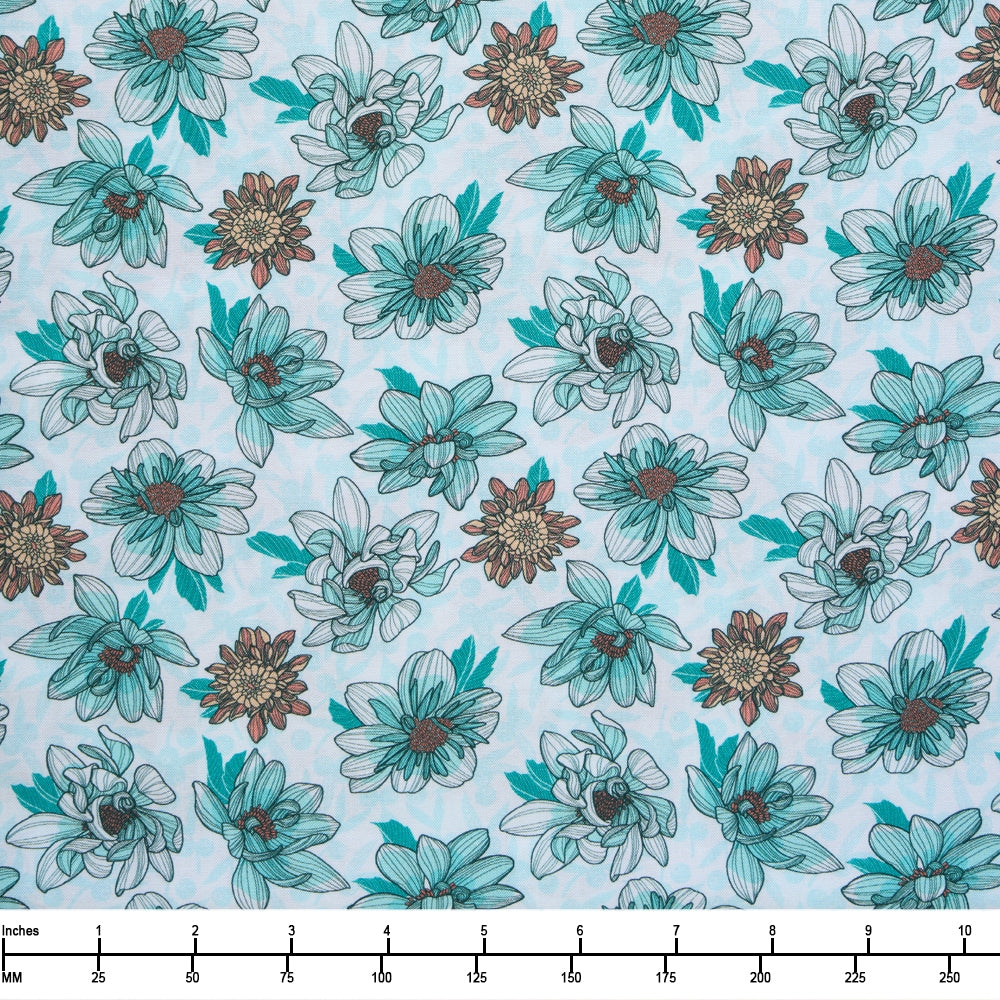 QT Fabrics Dahlias at Dusk Floral Toss White 2600 31399 Z - 32-inch EOB Special