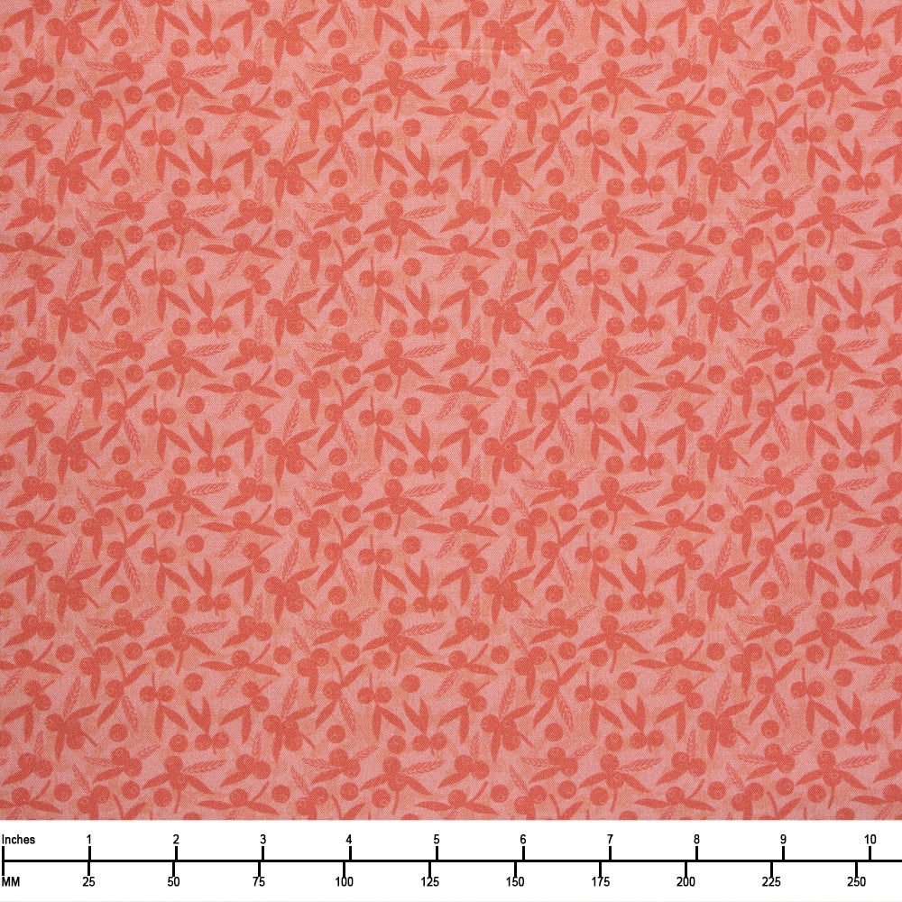 QT Fabrics Dahlias at Dusk Leaf and Berries Silhouettes Salmon 2600 31403 C - 32-inch EOB Special