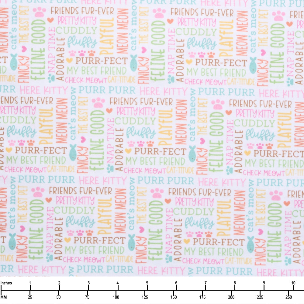 Riley Blake Designs Pretty Kitty Kitty Talk White C15651 White - 22-inch EOB Special