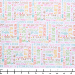 Riley Blake Designs Pretty Kitty Kitty Talk White C15651 White - 22-inch EOB Special