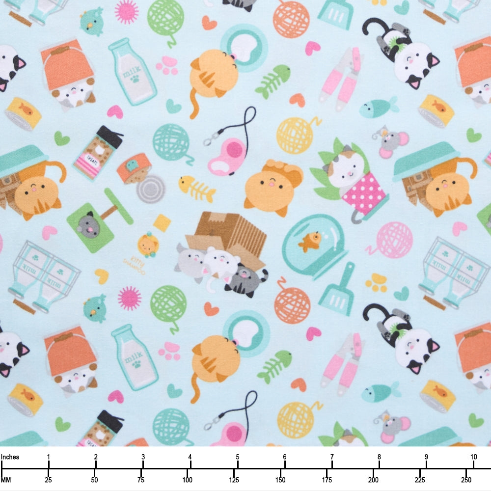 Riley Blake Designs Pretty Kitty Main Blue C15650 Blue - 32-inch EOB Special