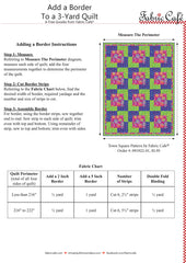 Document with images and written instructions on how to add a two inch or 5 inch border to a 3-yard quilt