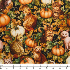 Benartex Autumn Cats Cats and Pumpkins Multi 16767 99 - 32-inch EOB Special