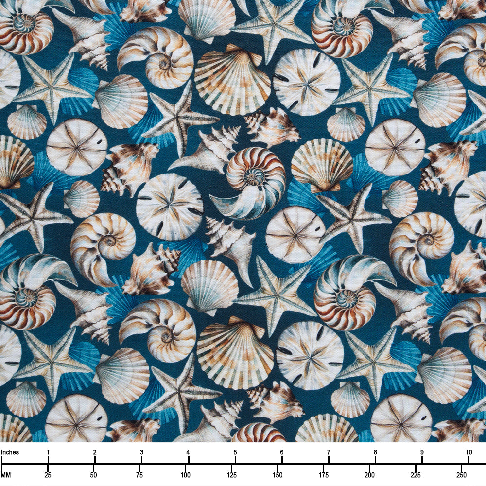Benartex Coastal Escape Coastal Shells Dark Blue 15020 57 - 32-inch EOB Special