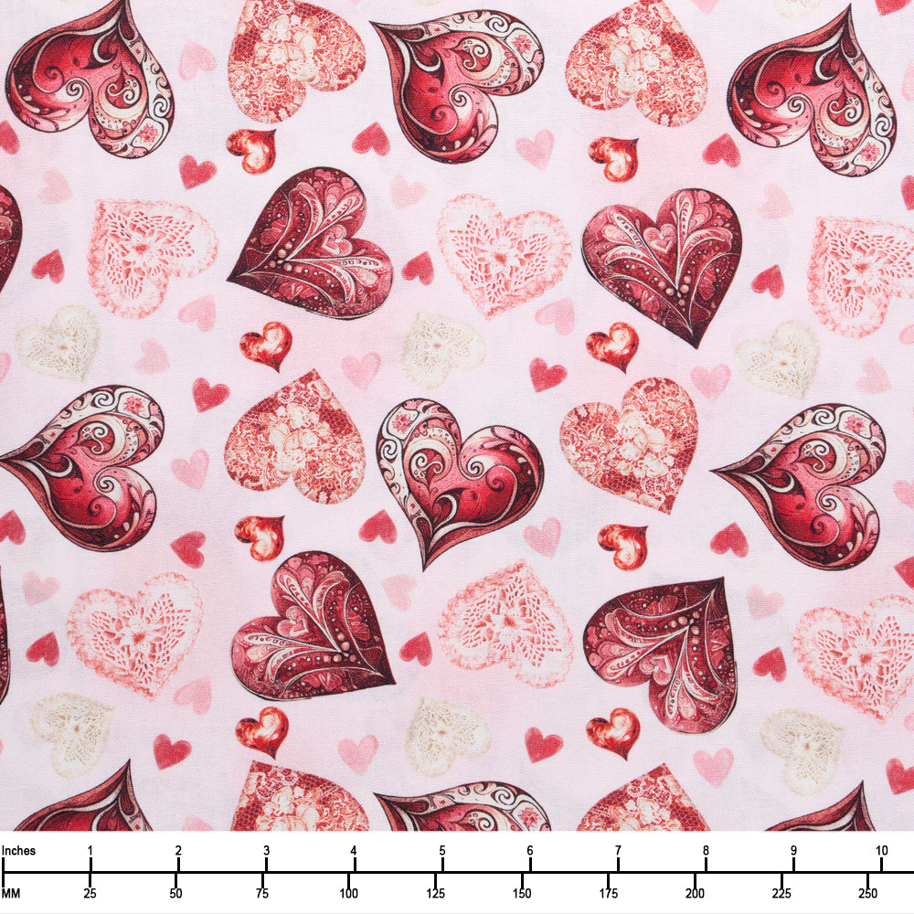 Benartex Cupid's Arrow Romantic Hearts Blush 15107 23 - 32-inch EOB Special