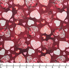 Benartex Cupid's Arrow Romantic Hearts Red Velvet 15107 10 - 32-inch EOB Special