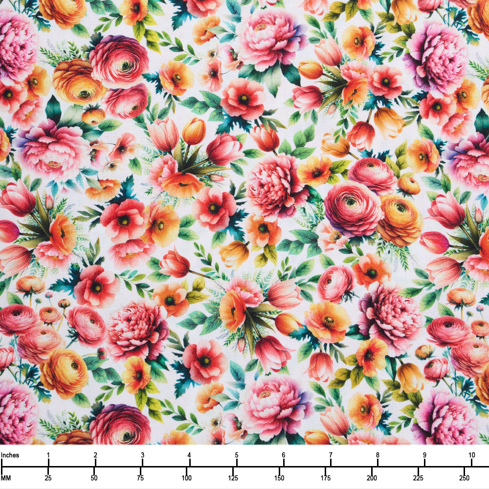 Benartex Garden Tea Floral White 15072 09 - 32-inch EOB Special