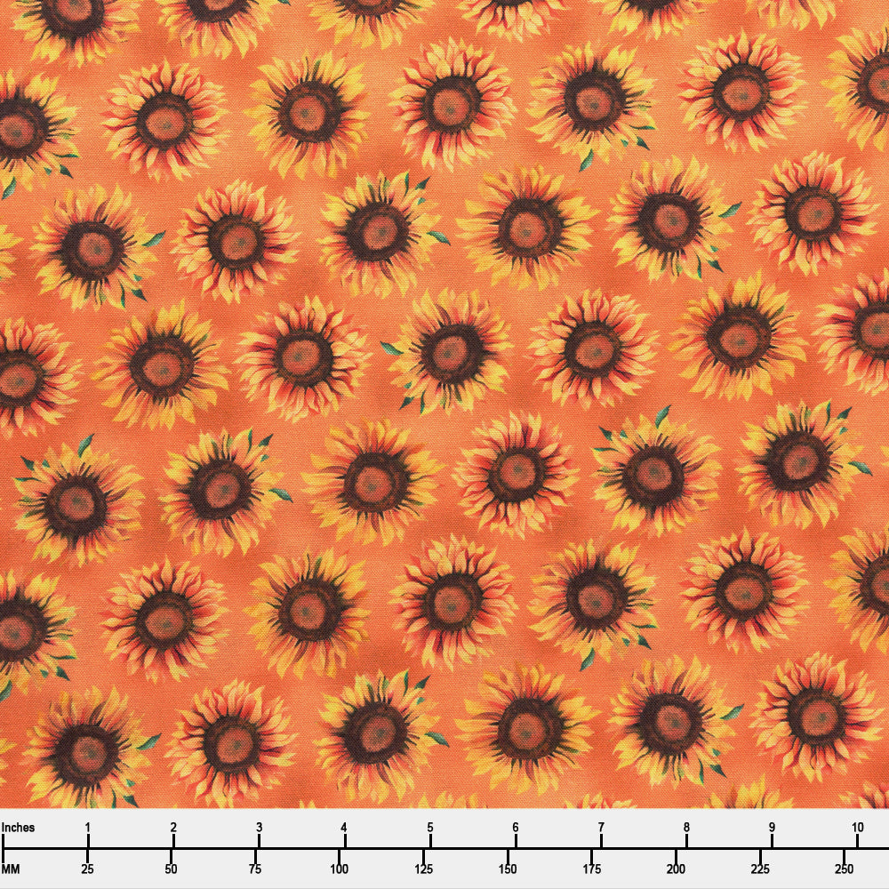 Benartex Give Thanks Sunflower Dot Orange 1494138 - 28-inch EOB Special