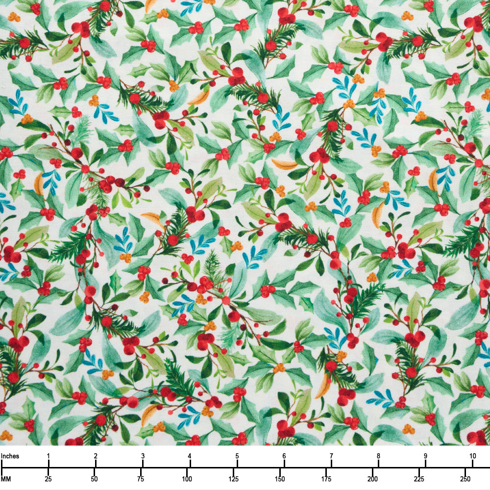 Benartex Heartland Holiday Leaves & Berries Cream 15178 07 - 32-inch EOB Special