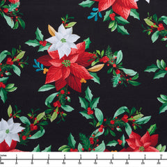 Benartex Heartland Holiday Poinsettia Bouquet Black 15175 12 - 32-inch EOB Special