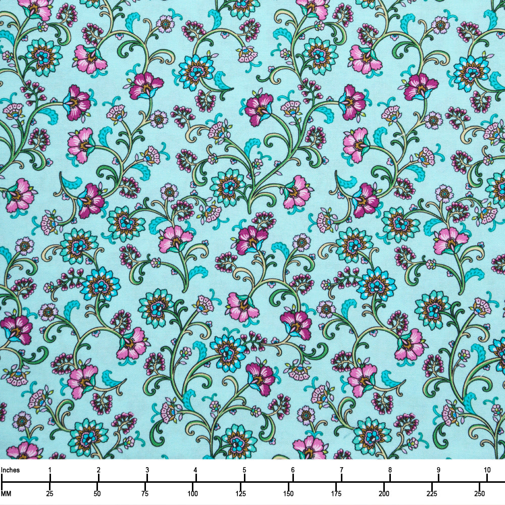 Benartex Jacobean Garden Floral Arabesqeu Aqua 15082 82 - 32-inch EOB Special