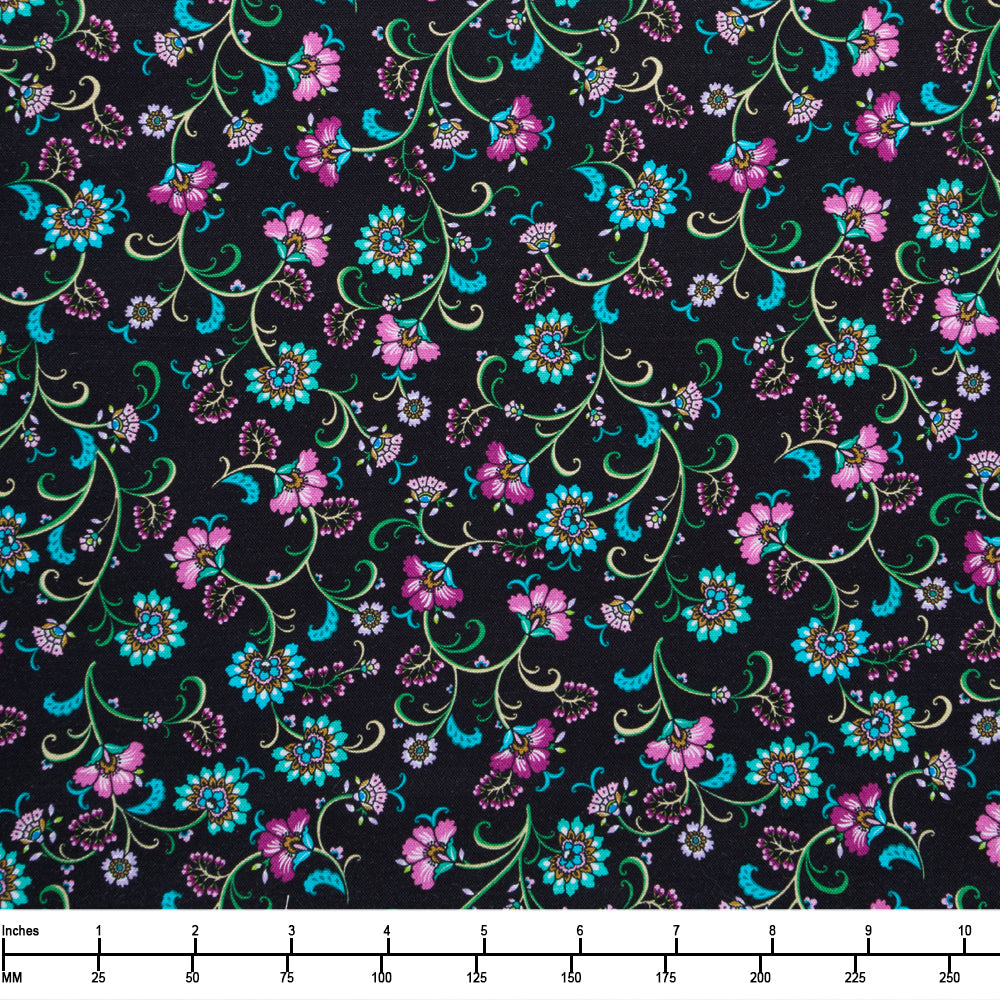Benartex Jacobean Garden Floral Arabesque Black 150821 12 - 32-inch EOB Special