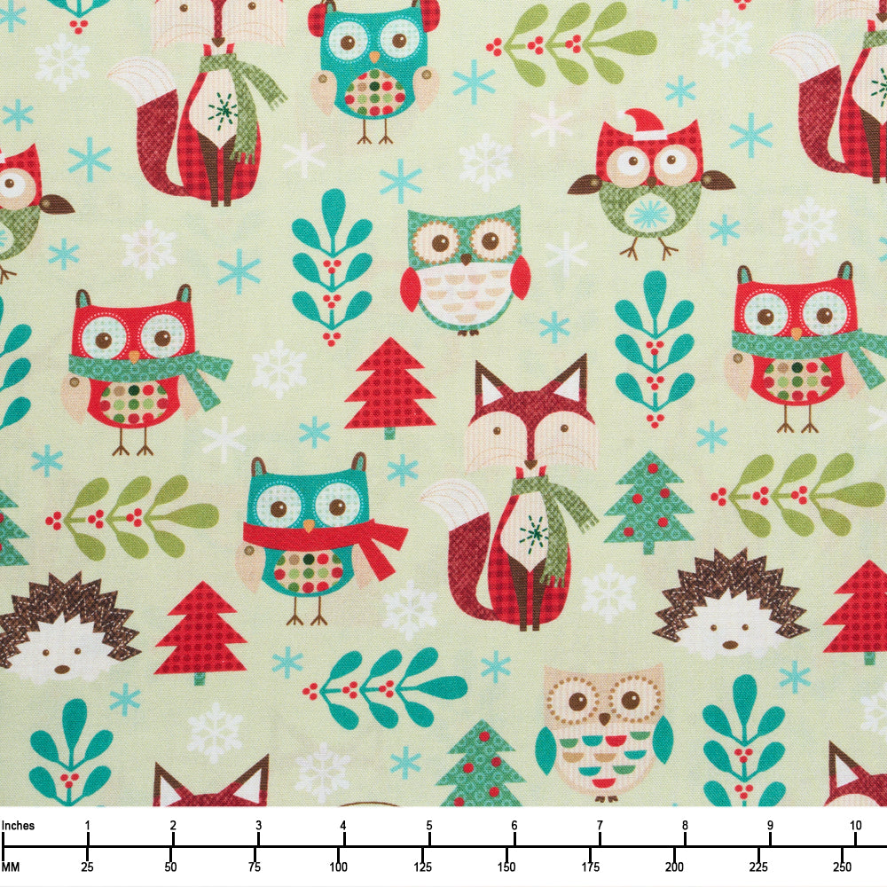 Benartex Owl Be Home for Christmas Celery 16580 42 - 32-inch EOB Special