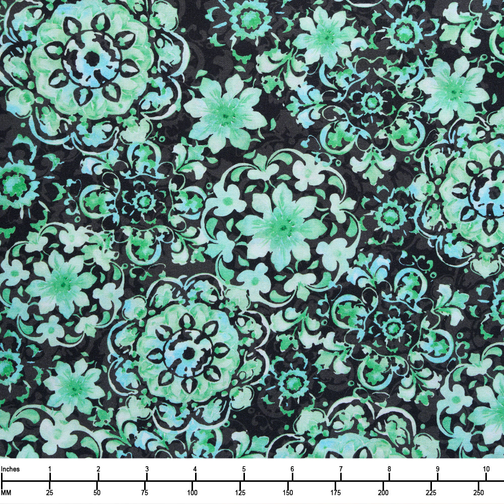 Benartex Blooming Crystals Jeweled Flowers Emerald 17190 40 - 32-inch EOB Special