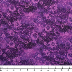 Benartex Celestial Skies Sun and Moon Tonal Violet 16625P 63 - 32-inch EOB Special