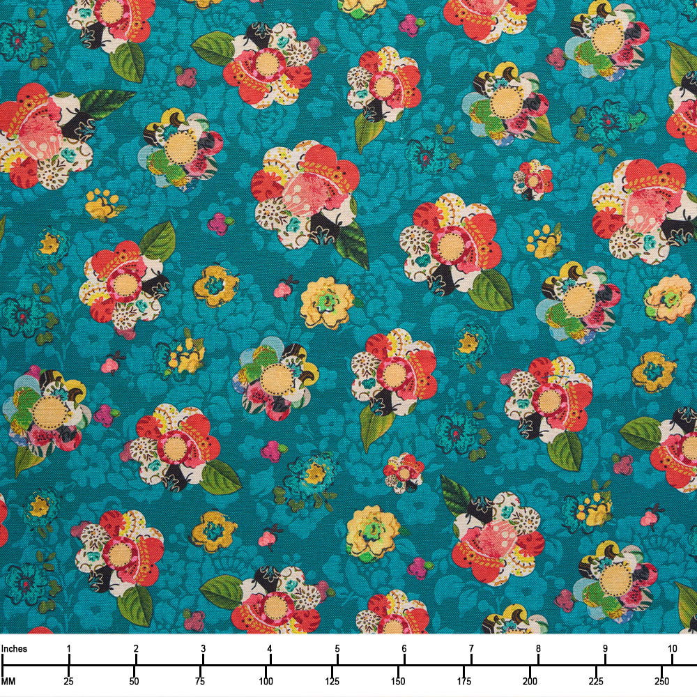Benartex Soul Shine and Daydreams Collage Flower Dark Teal 10347 84 - 32-inch EOB Special