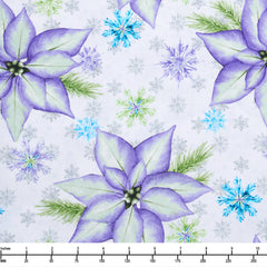 Blank Quilting Aurora Flurries Poinsettias and Snowflakes 4904 01 White - By The Yard