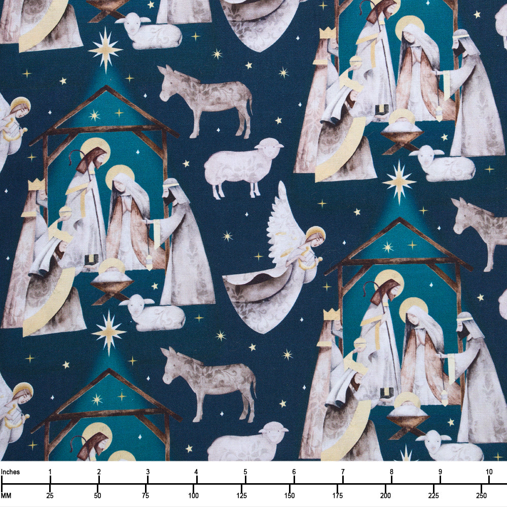 Blank Quilting Silent Night Nativity Scene 4707 77 Navy - 32-inch EOB Special