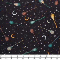Blank Quilting Witchy Wicked Broomsticks Stars and Moon 4867 99 Black - 22-inch EOB Special
