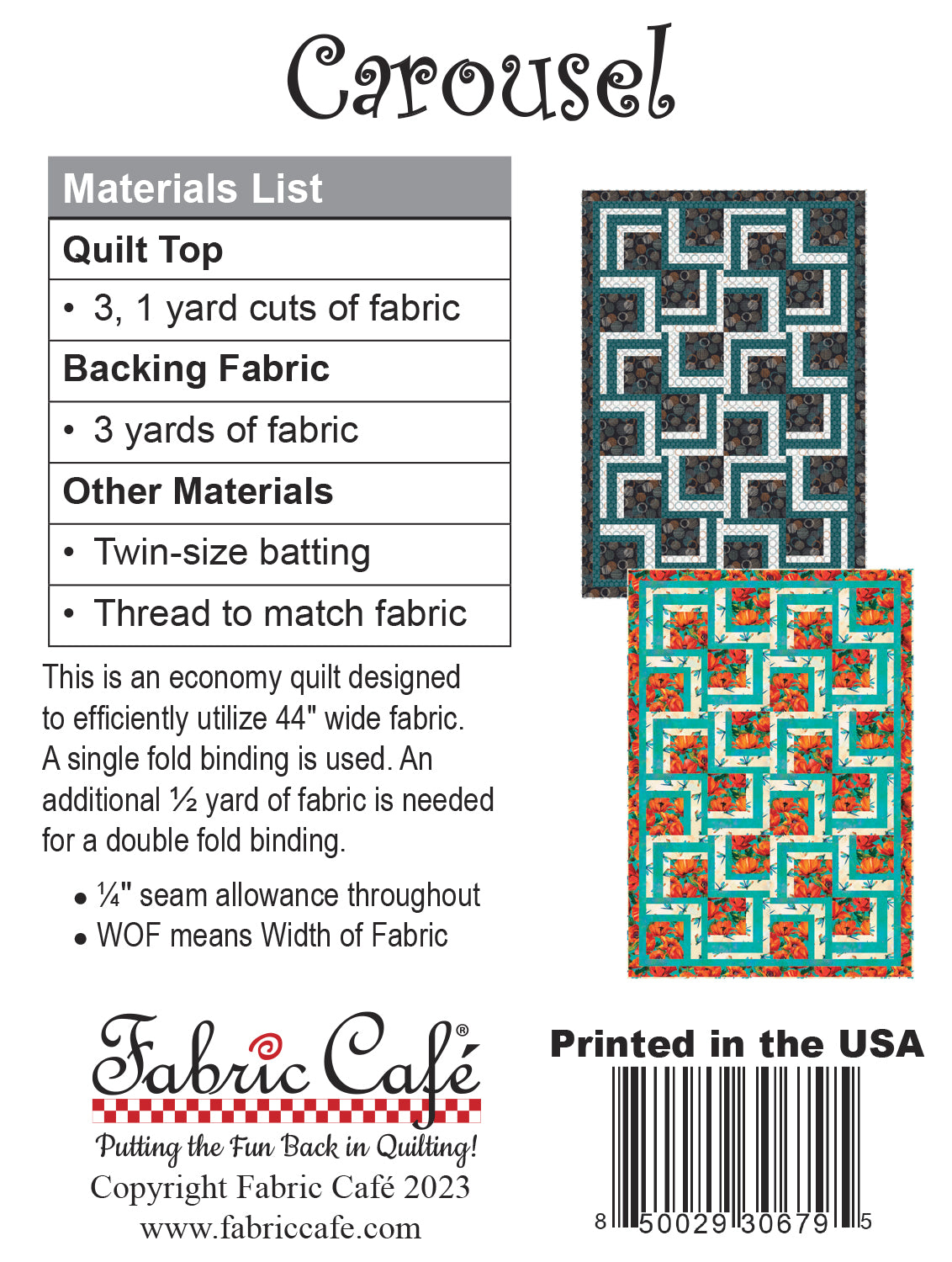 Carousel 3-Yard Quilt Pattern