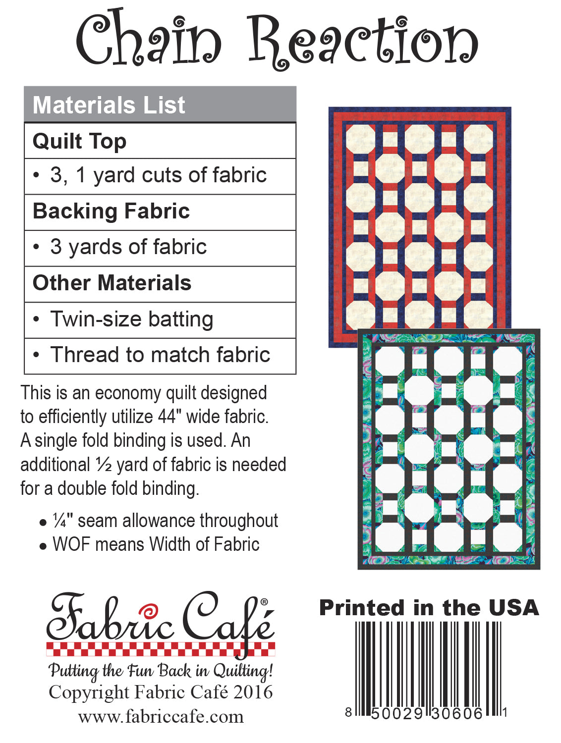 Chain Reaction 3 Yard Quilt Pattern