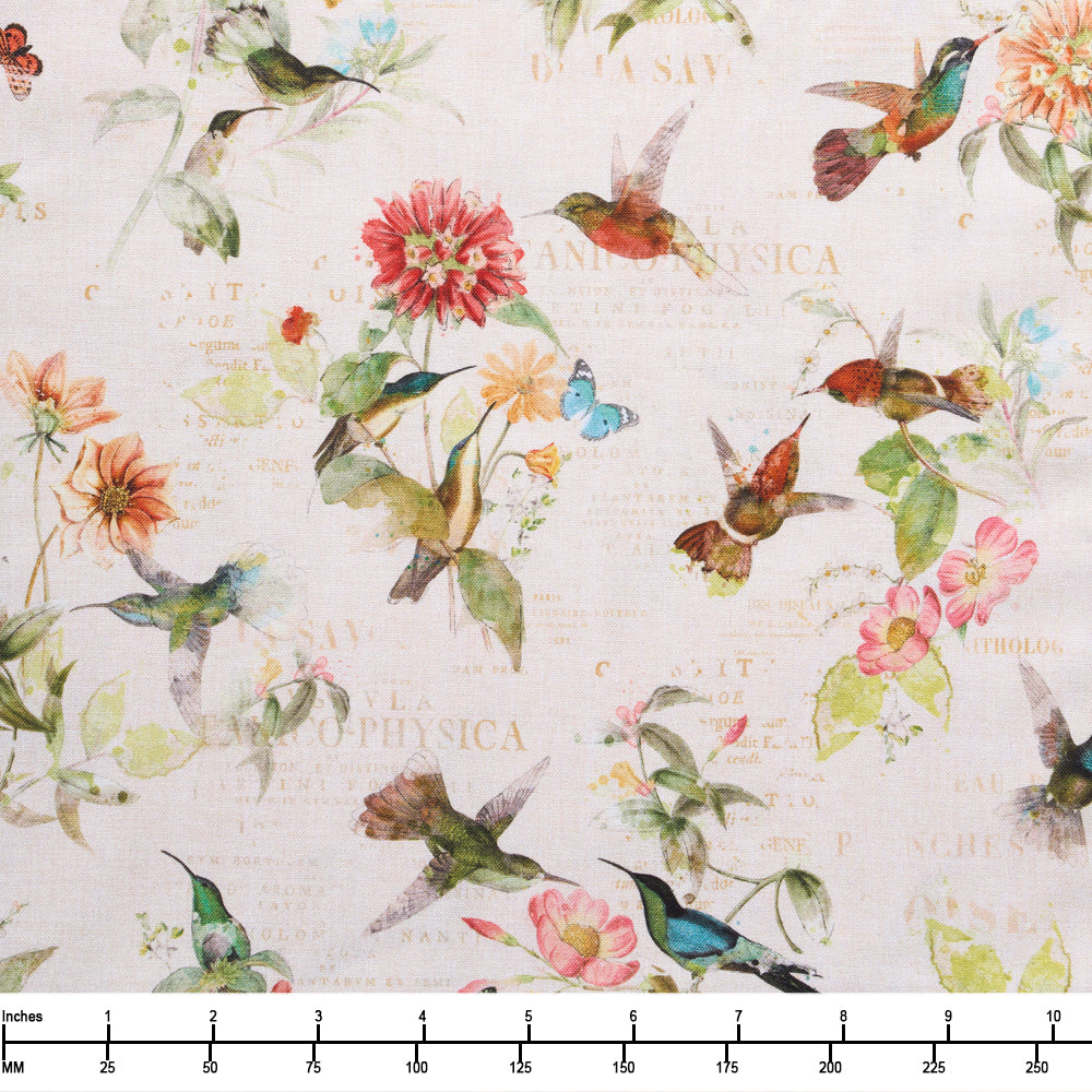Clothworks Hummingbird Days Digital Toile Light Khaki Y4724 11 - 32-inch EOB Special