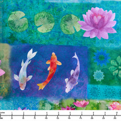 Clothworks Lily Pond Digital Patchwork Blue Y4618 90 - 22-inch EOB Special