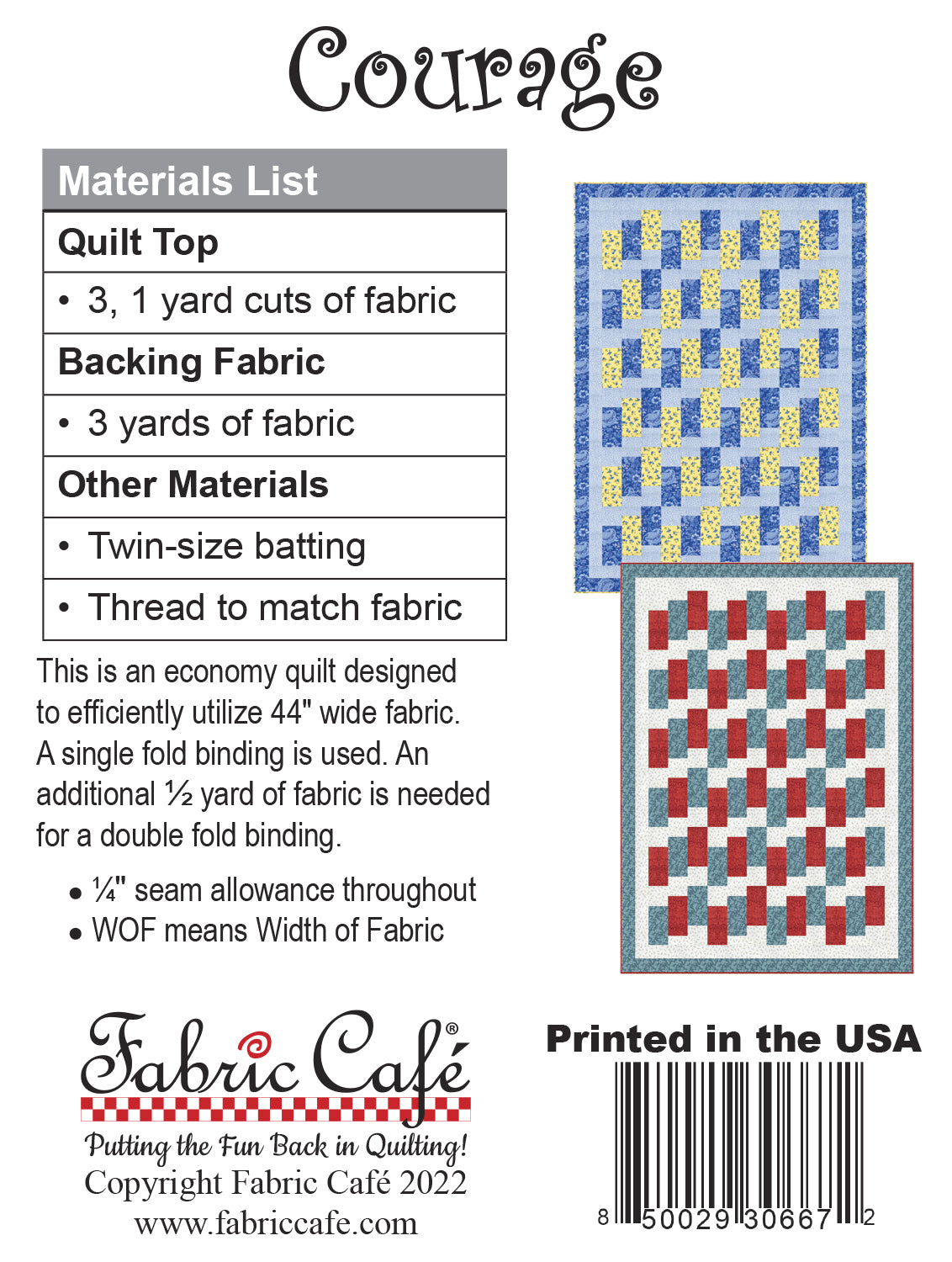 Courage 3-Yard Quilt Pattern