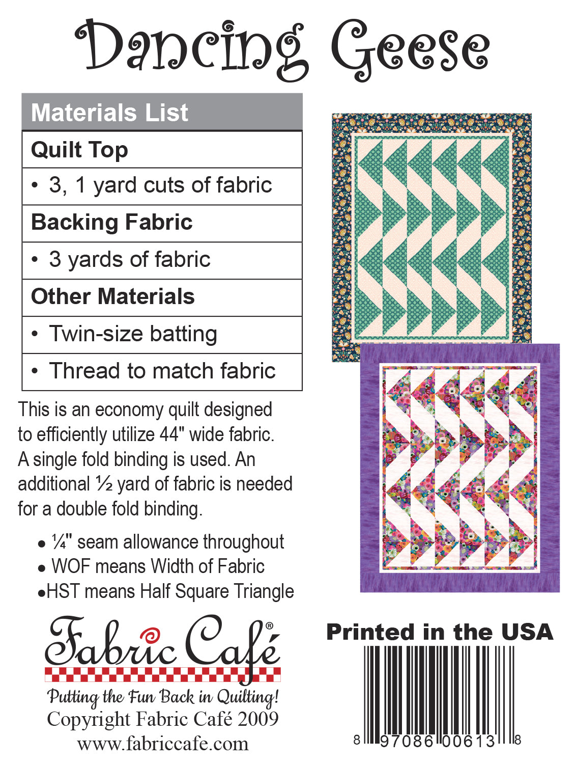 Dancing Geese 3-Yard Quilt Pattern