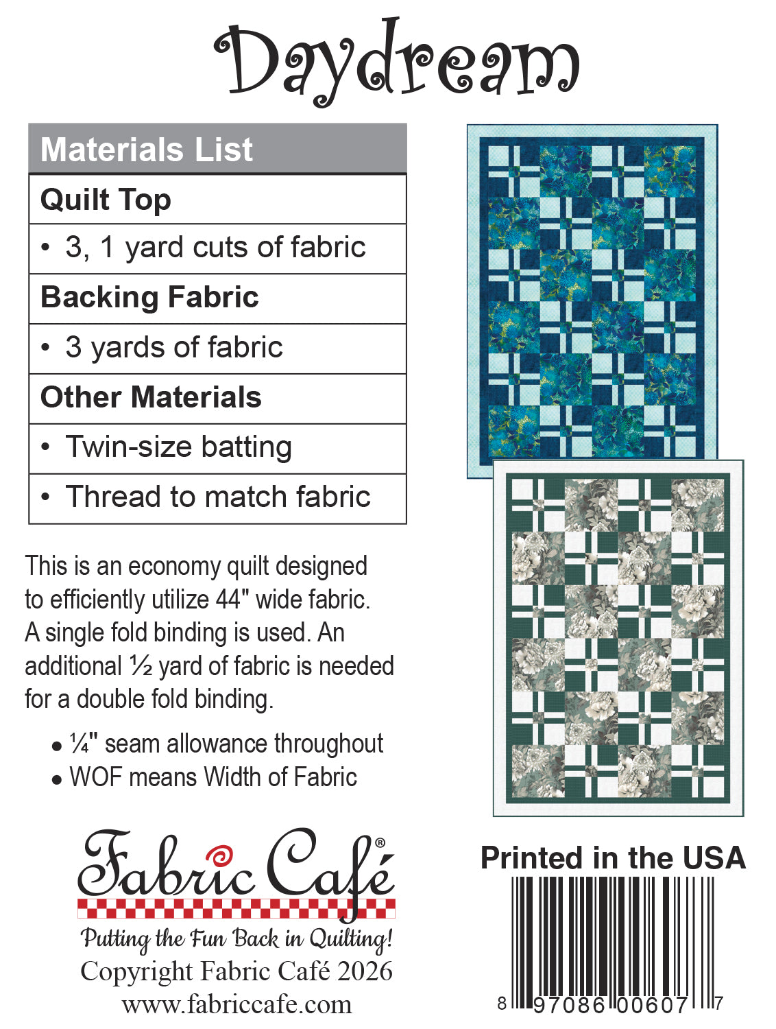 Daydream 3-Yard Quilt Pattern