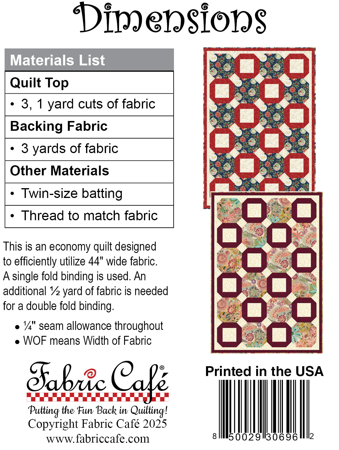 Dimensions 3-Yard Quilt Pattern