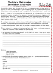 A form to print, fill out, and submit to Fabric Café for their Fabric Matchmaker video series